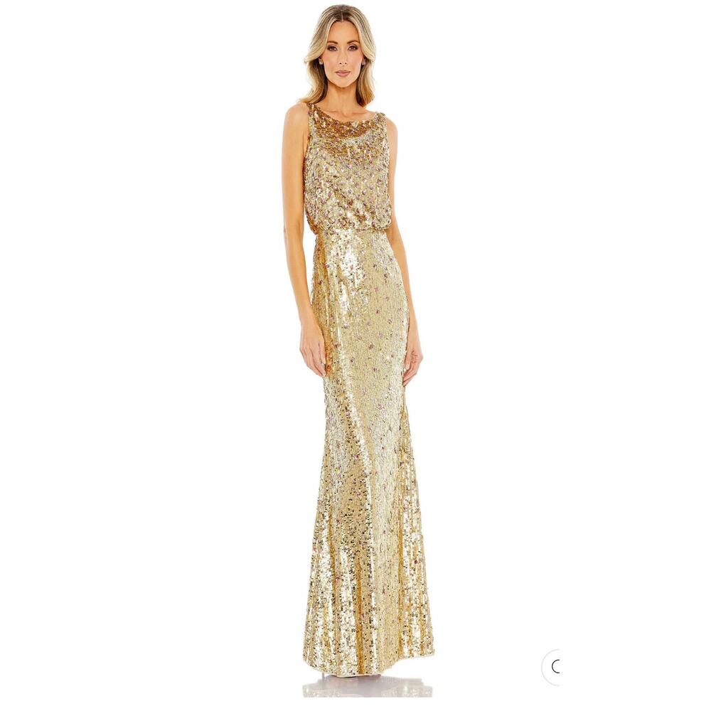 Mac Duggal 93645 Gold Sequin Column Evening Gown Size 8